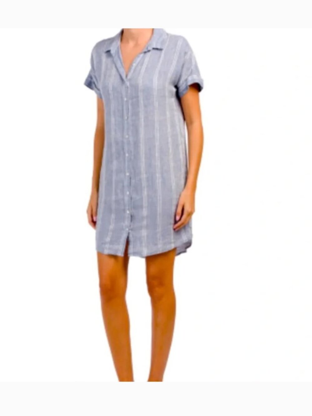 Tahari 100% Linen Short Sleeve Stripe Short Shirt Dress Small